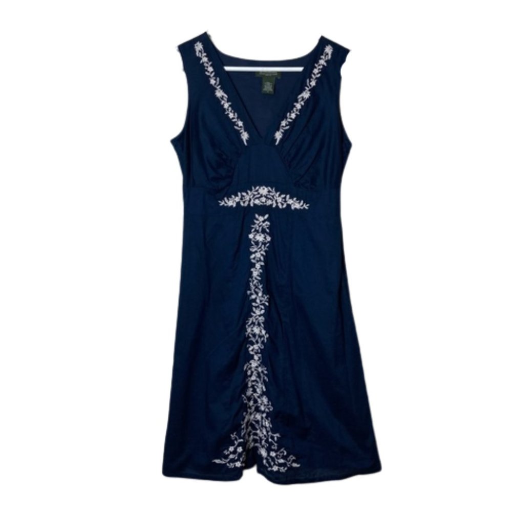 Eddie Bauer Dark Blue Dress with White Floral Detail